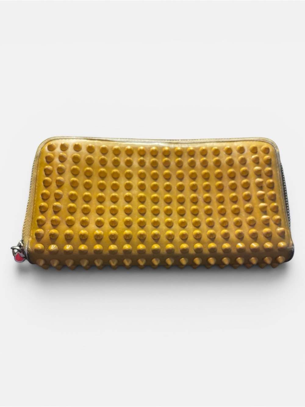 Authentic Christian Louboutin Yellow Spiked Panettone Zip-Around Wallet with COA - Picture 3 of 12